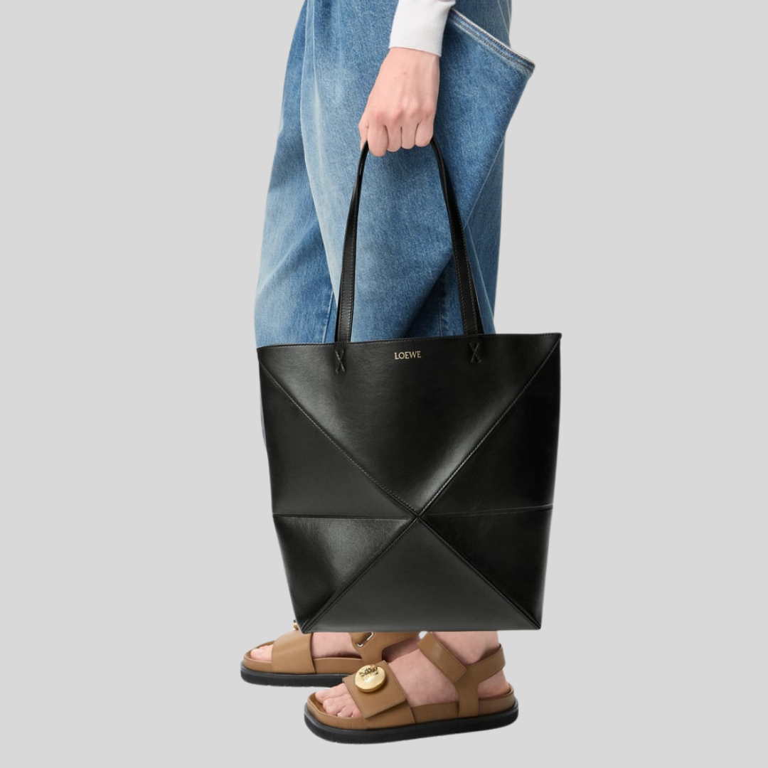 Medium Puzzle Fold Tote - Black