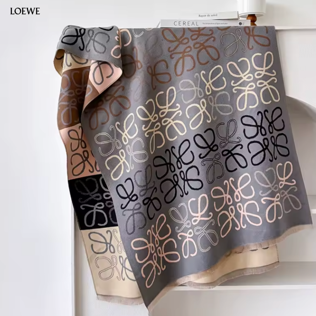 Jacquard Anagram Wool Blanket - Grey